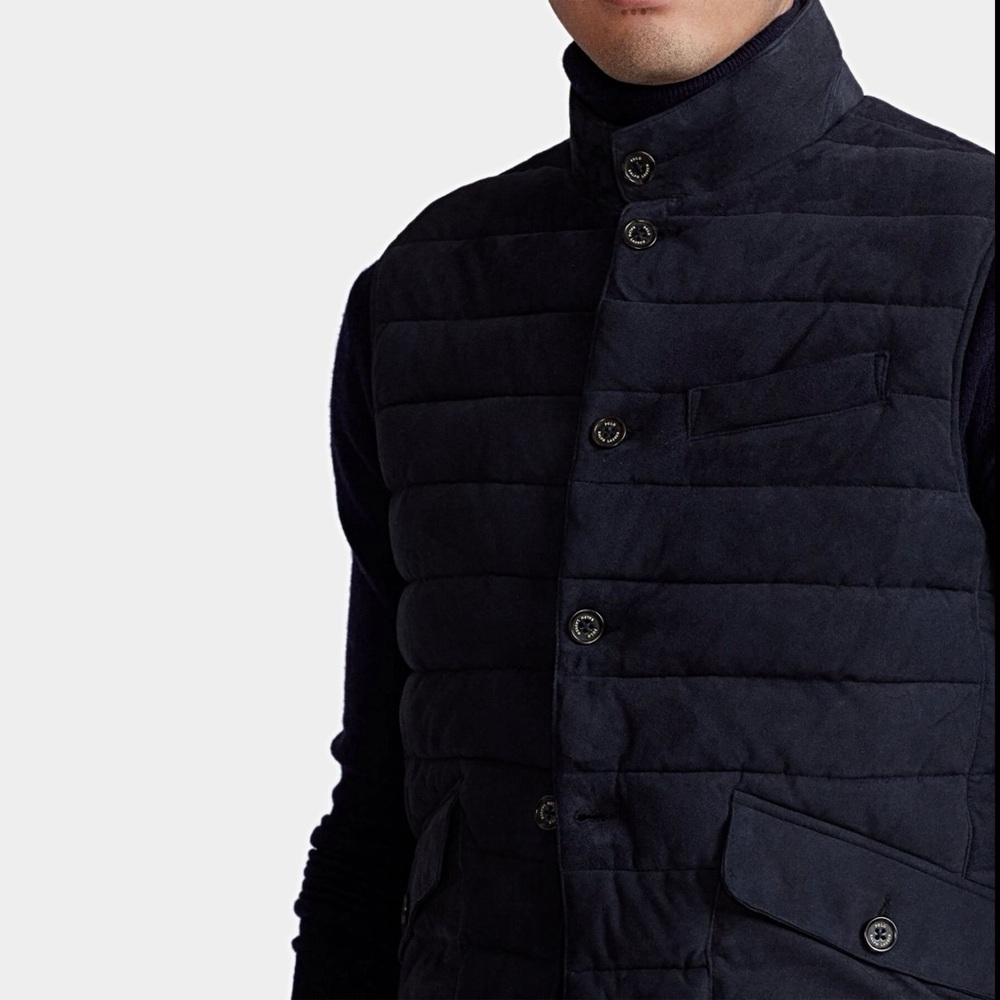 Polo Ralph Lauren Quilted Suede Vest Men’s Size XL Navy Blue Puffer New NWT - Picture 5 of 11